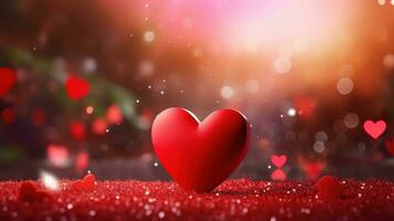 AI generated Red heart on blurred background. Valentines greeting card invitation, Happy valentine's day wallpaper photo