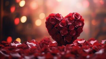 ai generado rojo corazón en borroso antecedentes. san valentin saludo tarjeta invitación, contento San Valentín día fondo de pantalla foto