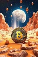 AI generated Golden bitcoin background. Cryptocurrency trading, Financial investment concept, Digital money blockchain technology photo