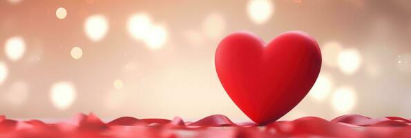 AI generated Red heart on blurred background. Valentines greeting card invitation, Happy valentine's day banner photo