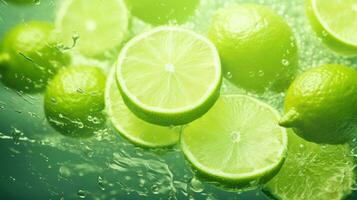 AI generated Lime sliced background. Advertising design, Creative fruit concept photo