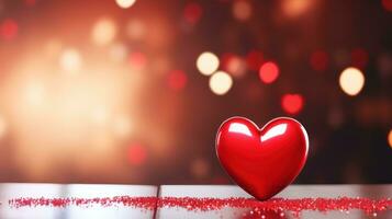 AI generated Red heart on blurred background. Valentines greeting card invitation, Happy valentine's day wallpaper photo