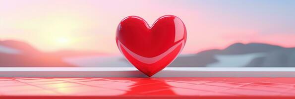 AI generated Red heart on blurred background. Valentines greeting card invitation, Happy valentine's day banner photo