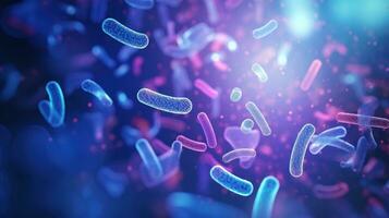 ai generado cerca arriba de microscópico bacterias ilustración. científico, intestino bacterias, bacterias en digestivo sistema foto