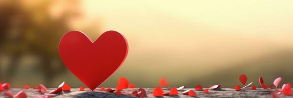 AI generated Red heart on blurred background. Valentines greeting card invitation, Happy valentine's day banner photo