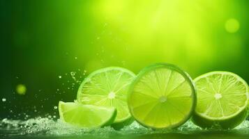 AI generated Lime sliced background. Advertising design, Creative fruit concept photo