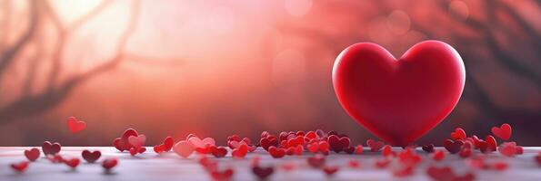 AI generated Red heart on blurred background. Valentines greeting card invitation, Happy valentine's day banner photo