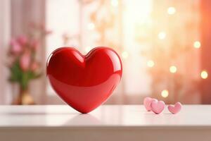 AI generated Red heart on blurred background. Valentines greeting card invitation, Happy valentine's day wallpaper photo