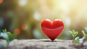 AI generated Red heart on blurred background. Valentines greeting card invitation, Happy valentine's day wallpaper photo