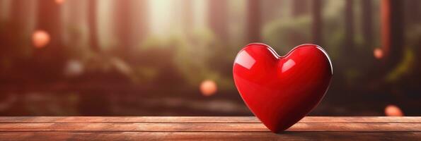 AI generated Red heart on blurred background. Valentines greeting card invitation, Happy valentine's day banner photo