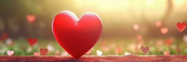AI generated Red heart on blurred background. Valentines greeting card invitation, Happy valentine's day banner photo