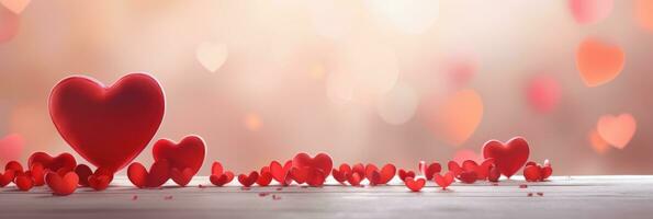 AI generated Red heart on blurred background. Valentines greeting card invitation, Happy valentine's day banner photo