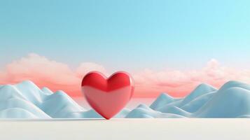 AI generated Red heart with cloudy blue sky background. Valentine's day sale banner, Happy valentines scene for products showcase photo