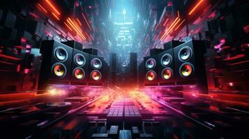 AI generated Electronic Dance Music EDM Background. Electro Sound Poster, Techno Dance Banner, Abstract DJ Music Cover photo