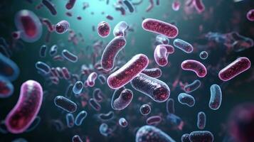 ai generado cerca arriba de microscópico bacterias ilustración. científico, intestino bacterias, bacterias en digestivo sistema foto