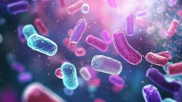 ai generado cerca arriba de microscópico bacterias ilustración. científico, intestino bacterias, bacterias en digestivo sistema foto