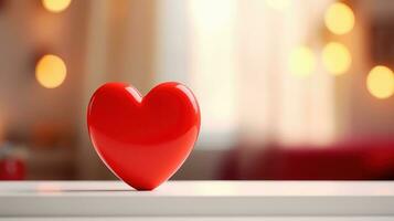 AI generated Red heart on blurred background. Valentines greeting card invitation, Happy valentine's day wallpaper photo