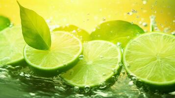 AI generated Lime sliced background. Advertising design, Creative fruit concept photo