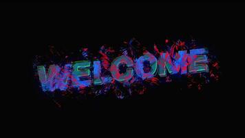 bem-vinda letras com uma distorcido avançado título animação em uma Preto fundo video