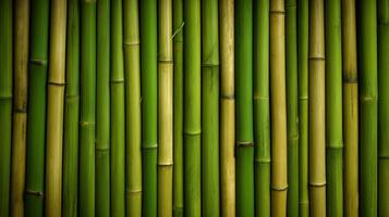 AI generated Green bamboo texture for interior or exterior design, bamboo fence texture background. photo