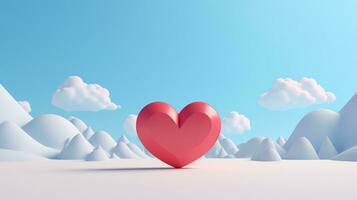 AI generated Red heart with cloudy blue sky background. Valentine's day sale banner, Happy valentines scene for products showcase photo