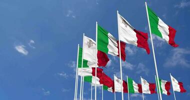 Malta and Italy Flags Waving Together in the Sky, Seamless Loop in Wind, Space on Left Side for Design or Information, 3D Rendering video