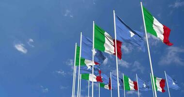 Somalia and Italy Flags Waving Together in the Sky, Seamless Loop in Wind, Space on Left Side for Design or Information, 3D Rendering video