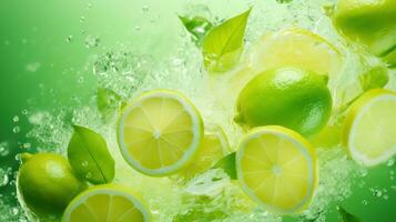 AI generated Lime sliced background. Advertising design, Creative fruit concept photo