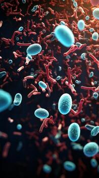 AI generated Close up of microscopic bacteria illustration. Scientific, Gut bacteria, Bacteria in digestive system photo