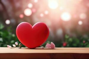 AI generated Red heart on blurred background. Valentines greeting card invitation, Happy valentine's day wallpaper photo