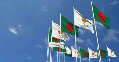 Cyprus and Bangladesh Flags Waving Together in the Sky, Seamless Loop in Wind, Space on Left Side for Design or Information, 3D Rendering video