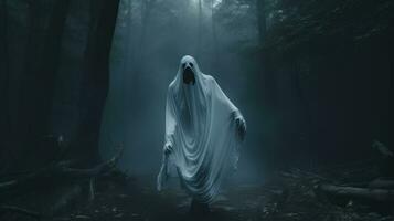 AI generated Scary Ghost in the Spooky Jungle at Dark Night Background photo