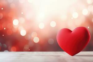 AI generated Red heart on blurred background. Valentines greeting card invitation, Happy valentine's day wallpaper photo