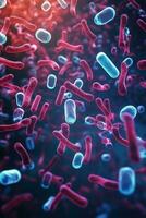 ai generado cerca arriba de microscópico bacterias ilustración. científico, intestino bacterias, bacterias en digestivo sistema foto