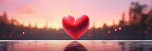 AI generated Red heart on blurred background. Valentines greeting card invitation, Happy valentine's day banner photo