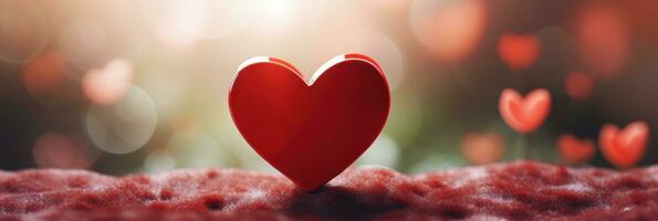 AI generated Red heart on blurred background. Valentines greeting card invitation, Happy valentine's day banner photo