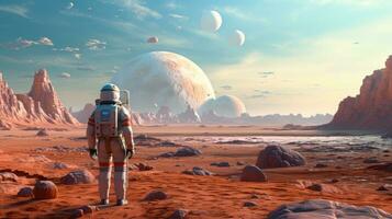 AI generated An astronaut exploring the moon. Science fiction, Space exploration, Planet universe photo