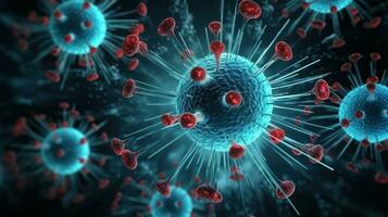 AI generated Viruses cells Background. Viral disease epidemic, Microscopic respiratory influenza virus cells. Coronavirus flu infection photo