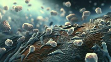 AI generated Close up of microscopic bacteria illustration. Scientific, Gut bacteria, Bacteria in digestive system photo