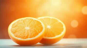 AI generated Orange sliced background. Advertising design, Creative fruit concept photo