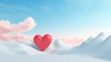 AI generated Red heart with cloudy blue sky background. Valentine's day sale banner, Happy valentines scene for products showcase photo