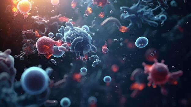 AI generated Close up of microscopic bacteria illustration. Scientific, Gut bacteria, Bacteria in digestive system photo