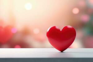 AI generated Red heart on blurred background. Valentines greeting card invitation, Happy valentine's day wallpaper photo