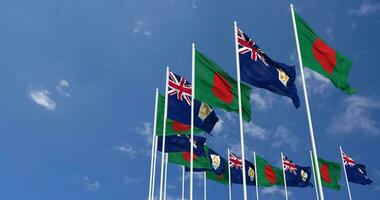 Anguilla and Bangladesh Flags Waving Together in the Sky, Seamless Loop in Wind, Space on Left Side for Design or Information, 3D Rendering video