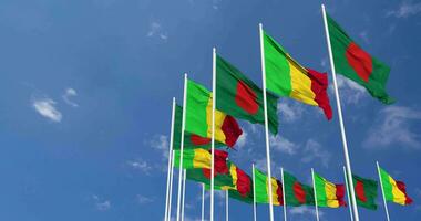 Mali and Bangladesh Flags Waving Together in the Sky, Seamless Loop in Wind, Space on Left Side for Design or Information, 3D Rendering video