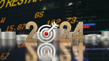 The 2024 gold text and  target icon for Business concept 3d rendering. photo