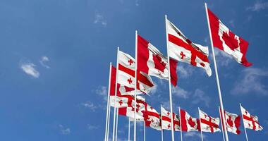 Georgia and Canada Flags Waving Together in the Sky, Seamless Loop in Wind, Space on Left Side for Design or Information, 3D Rendering video