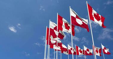 Greenland and Canada Flags Waving Together in the Sky, Seamless Loop in Wind, Space on Left Side for Design or Information, 3D Rendering video