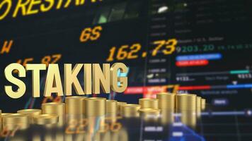 The staking text refers to the process of actively participating in a blockchain network  3d rendering. photo