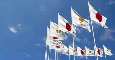 Cyprus and Japan Flags Waving Together in the Sky, Seamless Loop in Wind, Space on Left Side for Design or Information, 3D Rendering video